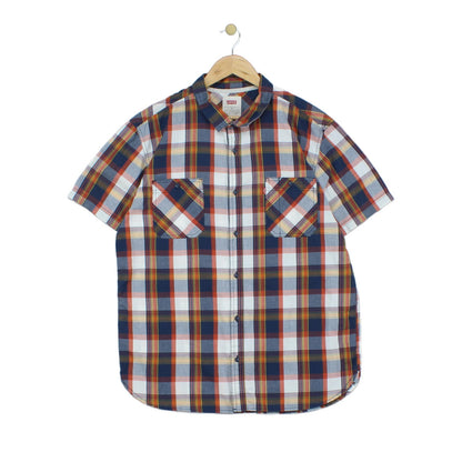 Mens Plaid Shirt Button Up Short Sleeve