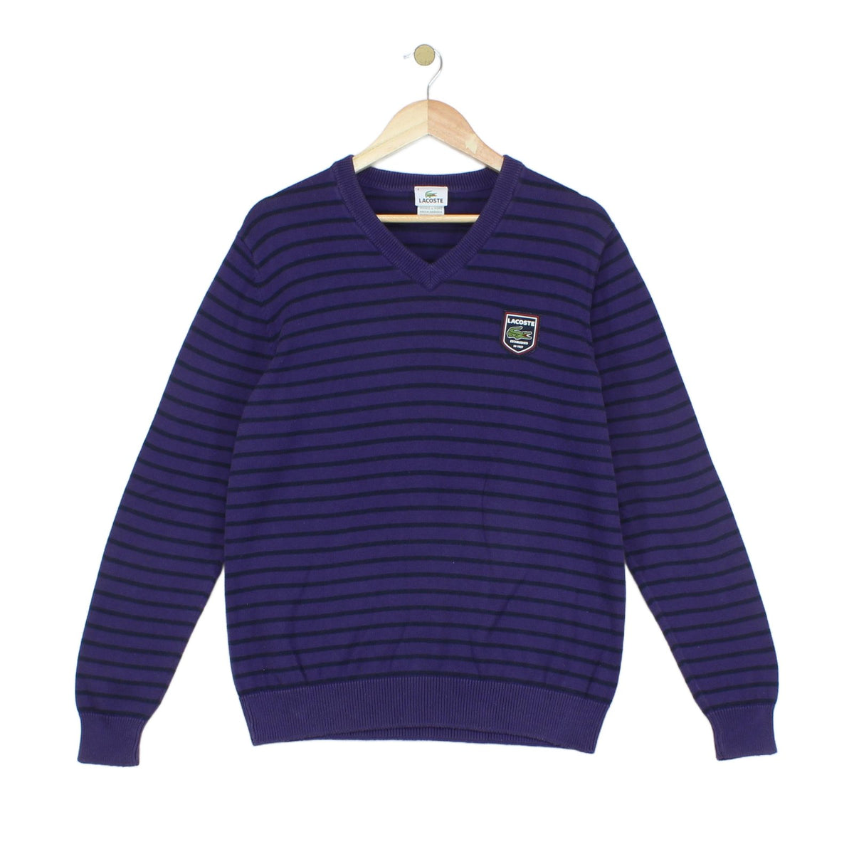 Mens V-Neck Jumper Striped Logo