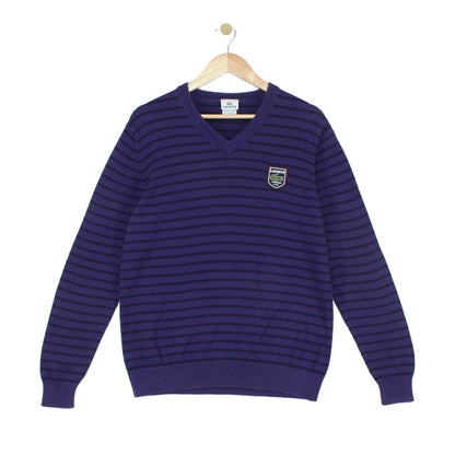Mens V-Neck Jumper Striped Logo