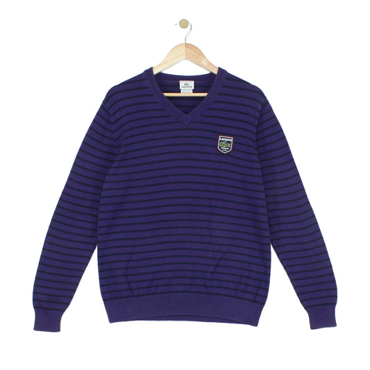 Mens V-Neck Jumper Striped Logo