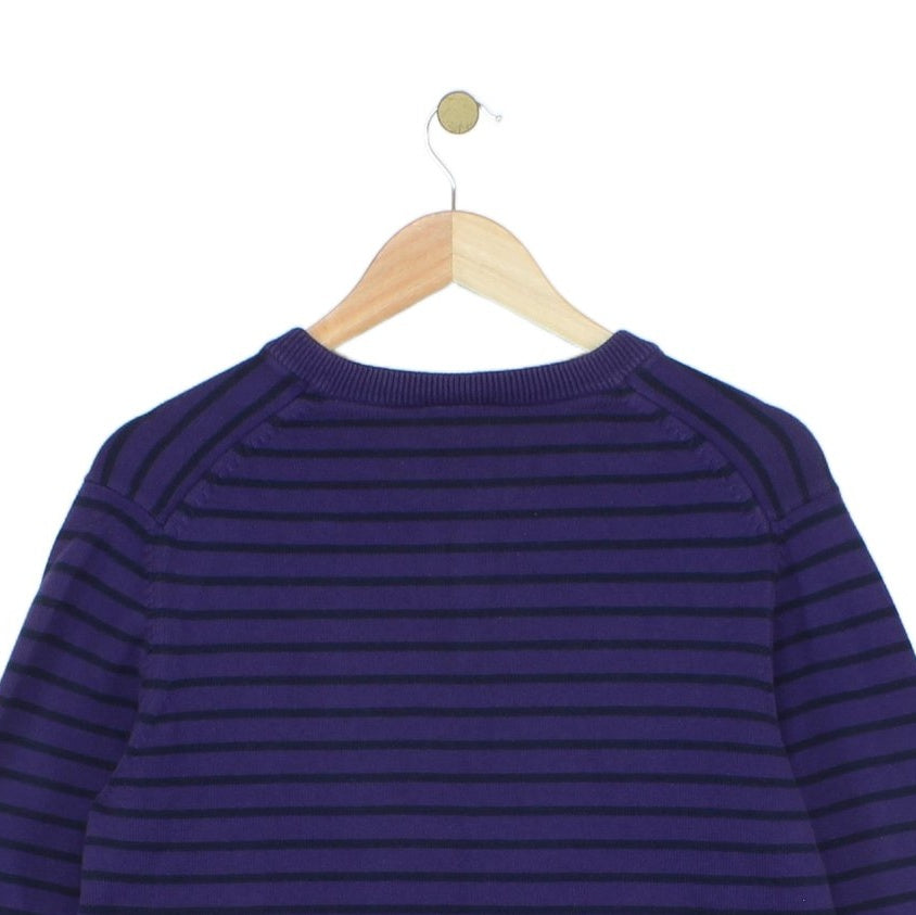 Mens V-Neck Jumper Striped Logo