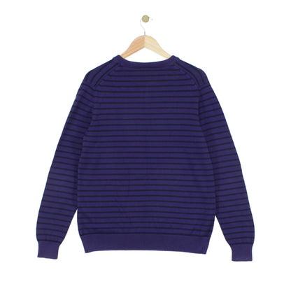 Mens V-Neck Jumper Striped Logo