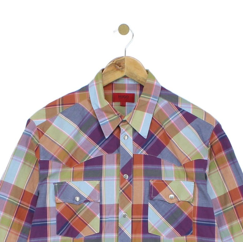 Mens Plaid Shirt Long Sleeve Button Up Snap