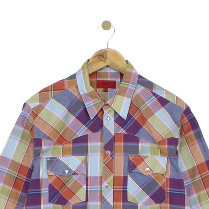 Mens Plaid Shirt Long Sleeve Button Up Snap