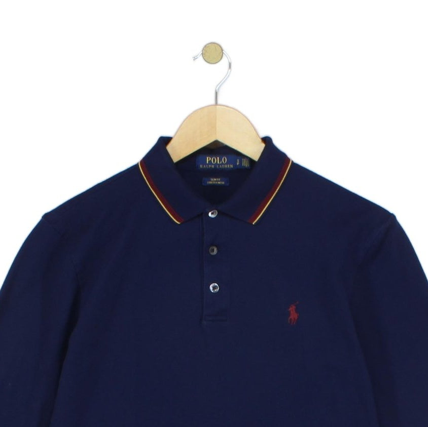 Mens Polo Shirt Stretch Slim Fit Long Sleeve Classic