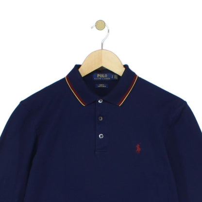 Mens Polo Shirt Stretch Slim Fit Long Sleeve Classic