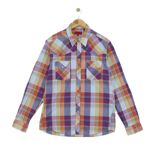 Mens Plaid Shirt Long Sleeve Button Up Snap