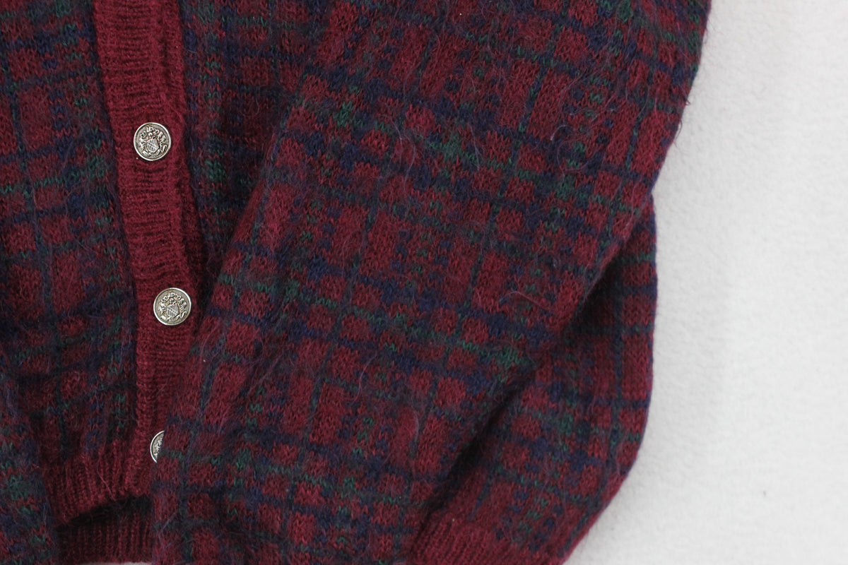 Womens Mohair Cardigan Plaid Buttoned Knit