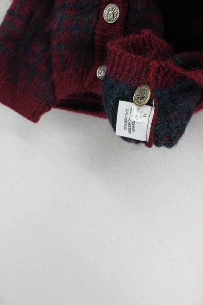 Womens Mohair Cardigan Plaid Buttoned Knit