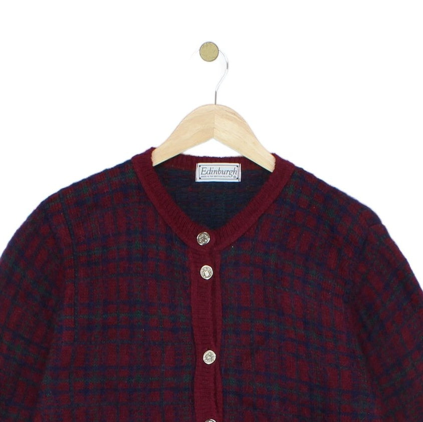Womens Mohair Cardigan Plaid Buttoned Knit