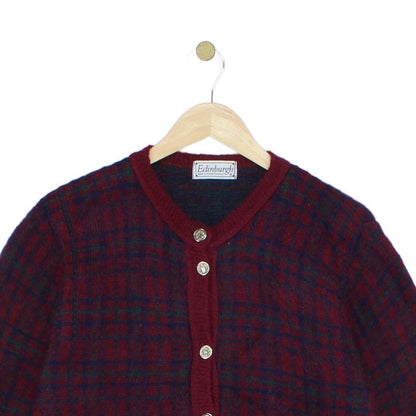 Womens Mohair Cardigan Plaid Buttoned Knit