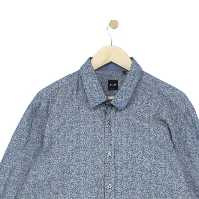 Mens Patterned Shirt Slim Fit Long Sleeve