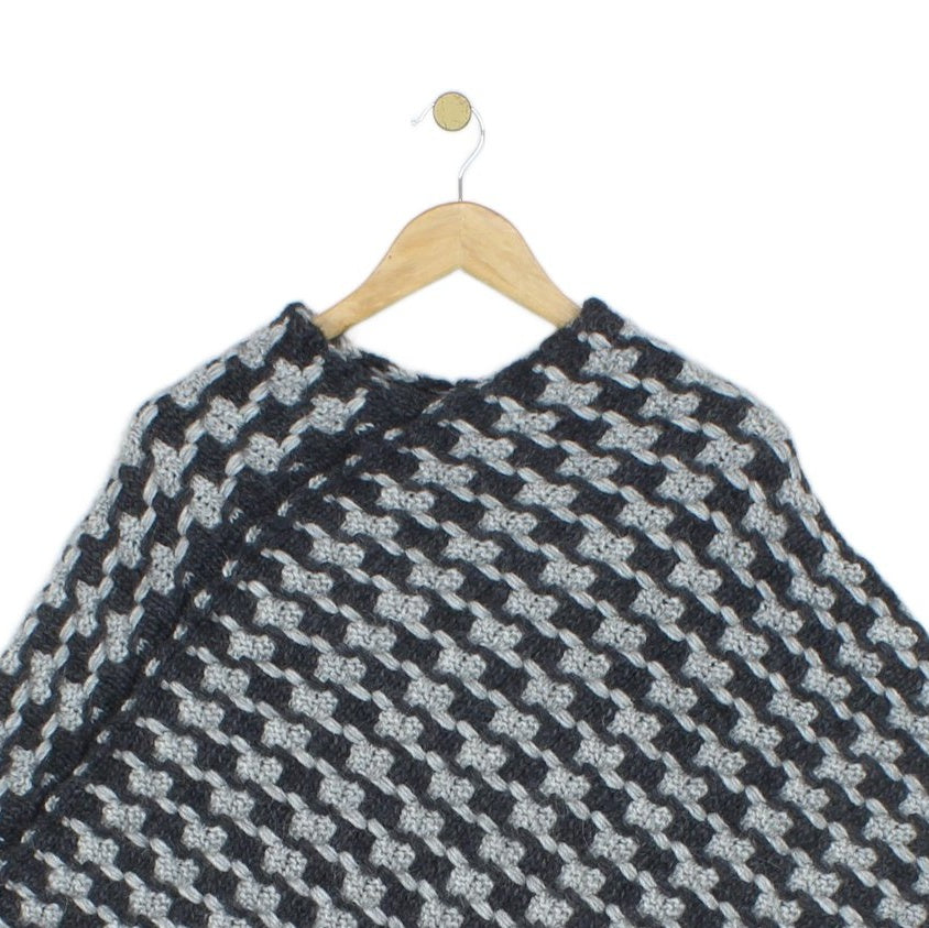 Womens Poncho Jumper Made In Italy Knit Houndstooth