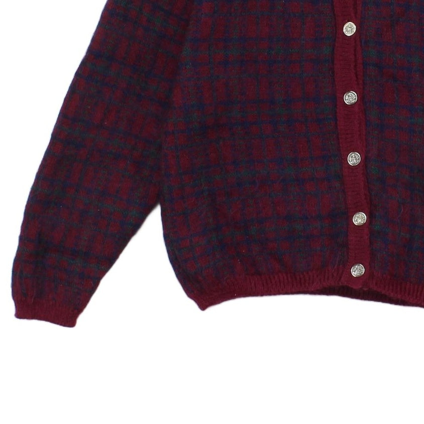 Womens Mohair Cardigan Plaid Buttoned Knit