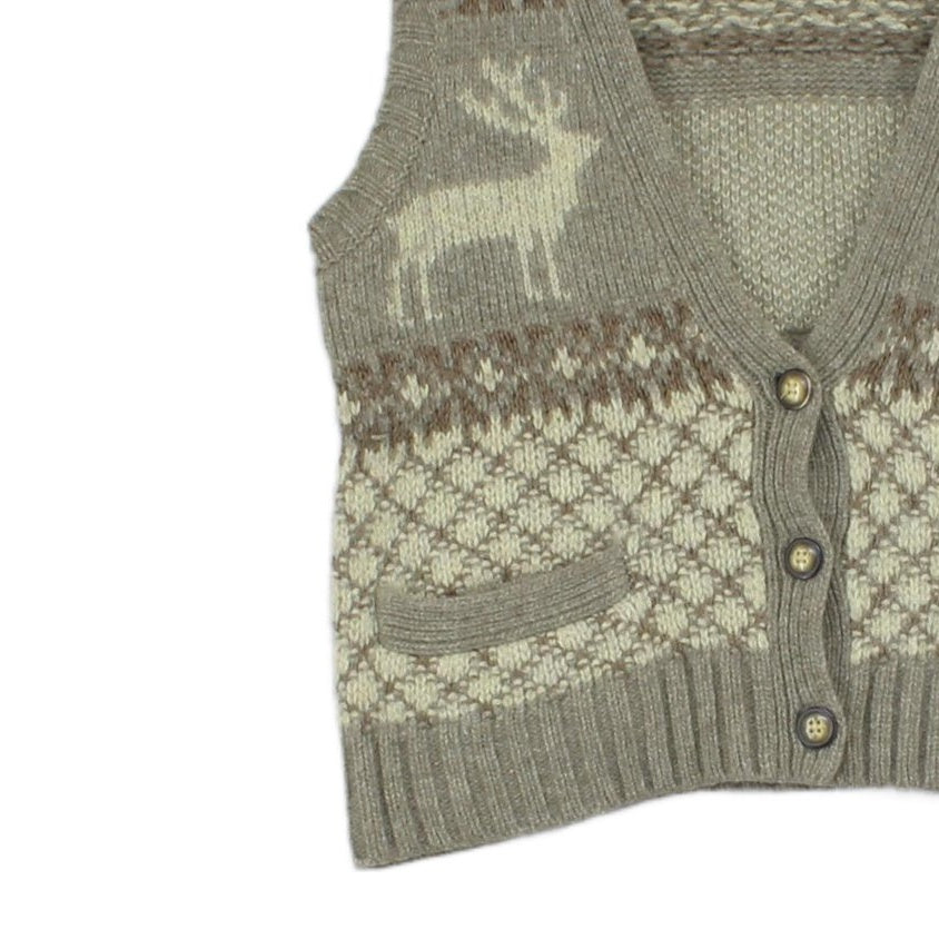 Womens Cardigan Vest Reindeer Knit