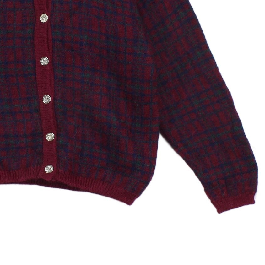 Womens Mohair Cardigan Plaid Buttoned Knit
