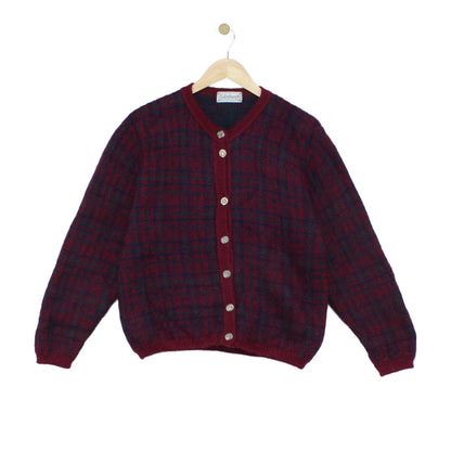 Womens Mohair Cardigan Plaid Buttoned Knit