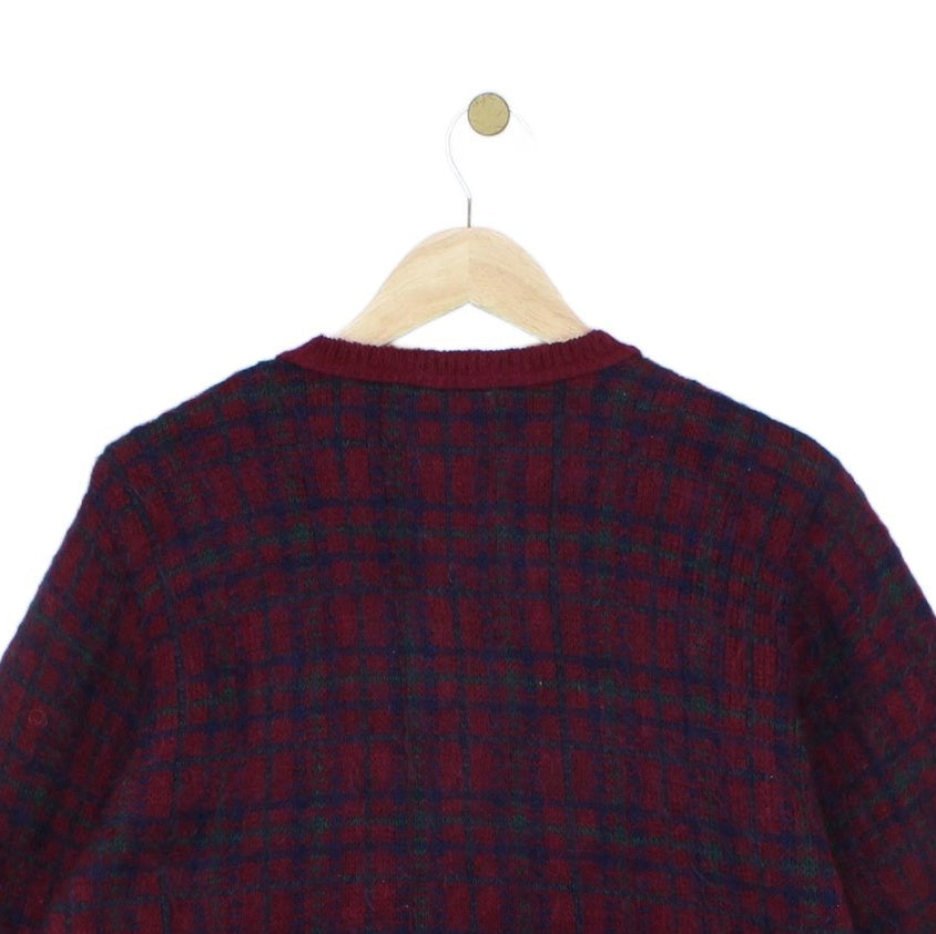 Womens Mohair Cardigan Plaid Buttoned Knit