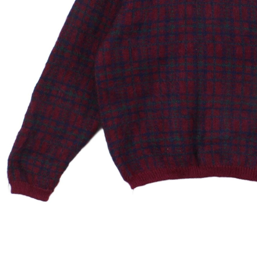 Womens Mohair Cardigan Plaid Buttoned Knit