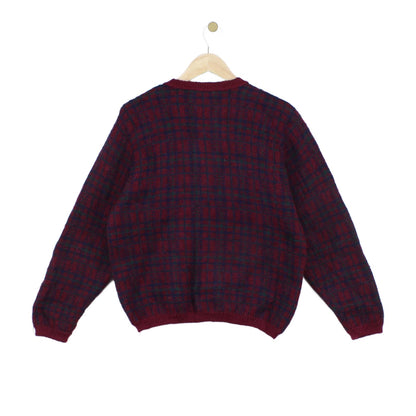 Womens Mohair Cardigan Plaid Buttoned Knit