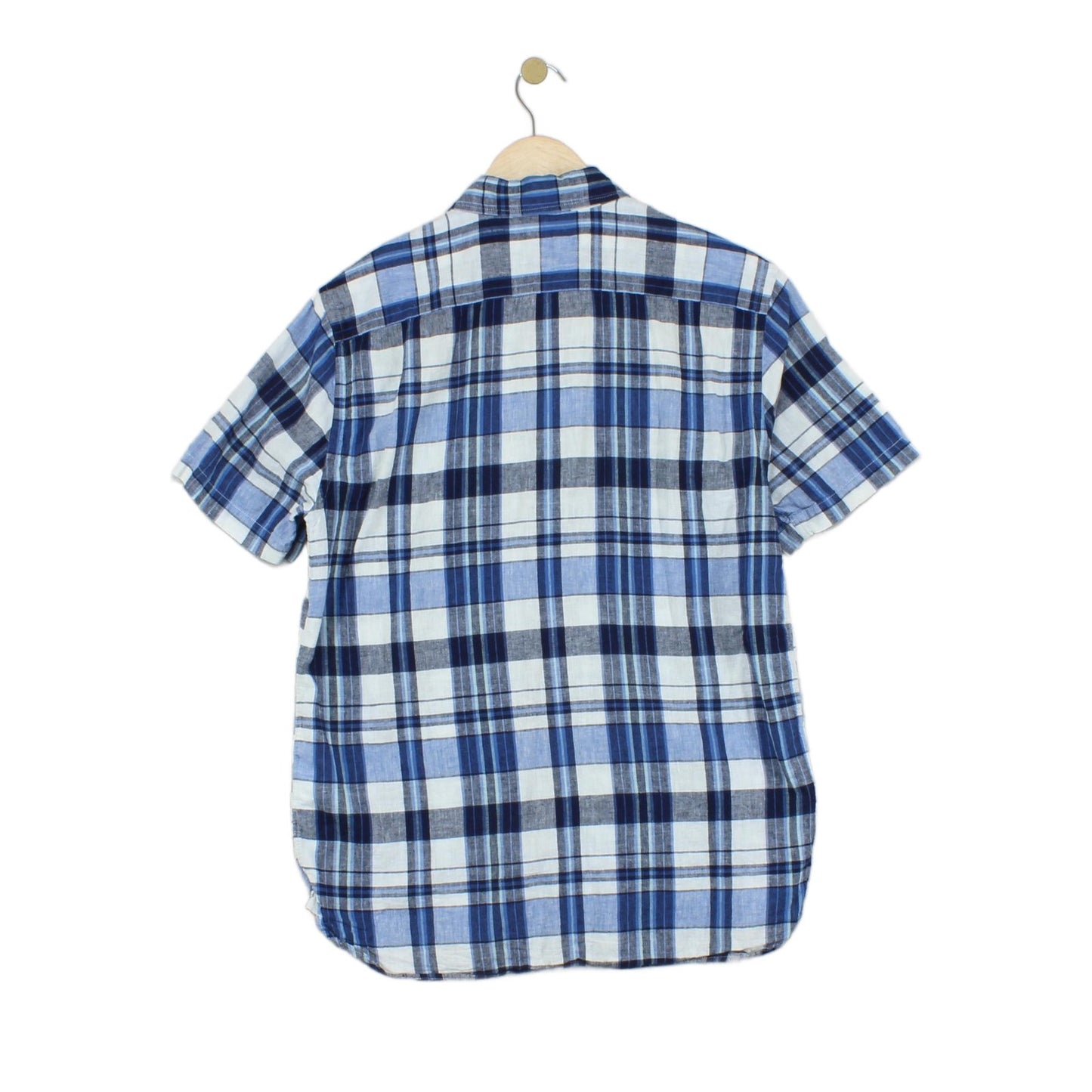 Mens Plaid Shirt Short Sleeve Button Up Cotton Linen