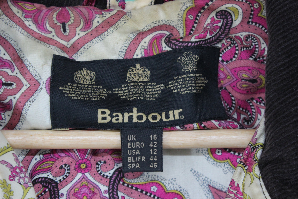 Womens Waxed Jacket Corduroy Collar Paisley Lining