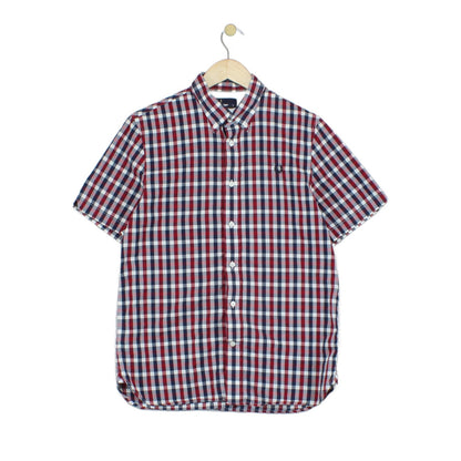 Mens Plaid Shirt Short Sleeve Button Up Check