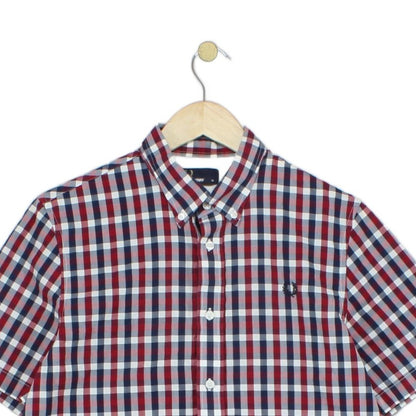 Mens Plaid Shirt Short Sleeve Button Up Check