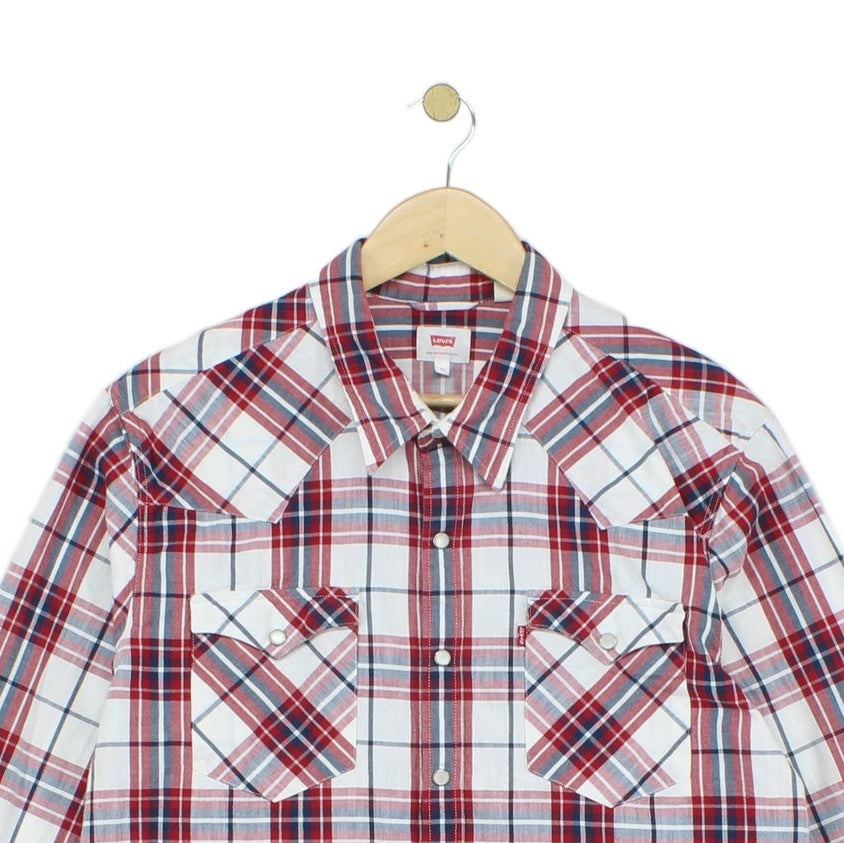 Mens Plaid Shirt Pearl Snap Long Sleeve Button Up Cotton