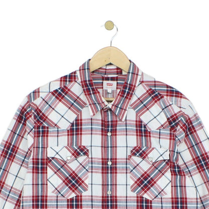 Mens Plaid Shirt Pearl Snap Long Sleeve Button Up Cotton