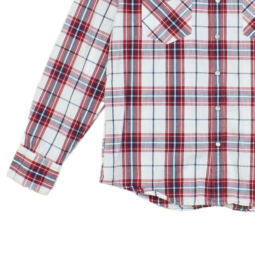 Mens Plaid Shirt Pearl Snap Long Sleeve Button Up Cotton