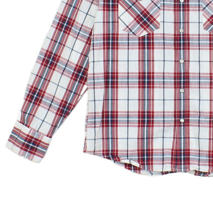 Mens Plaid Shirt Pearl Snap Long Sleeve Button Up Cotton