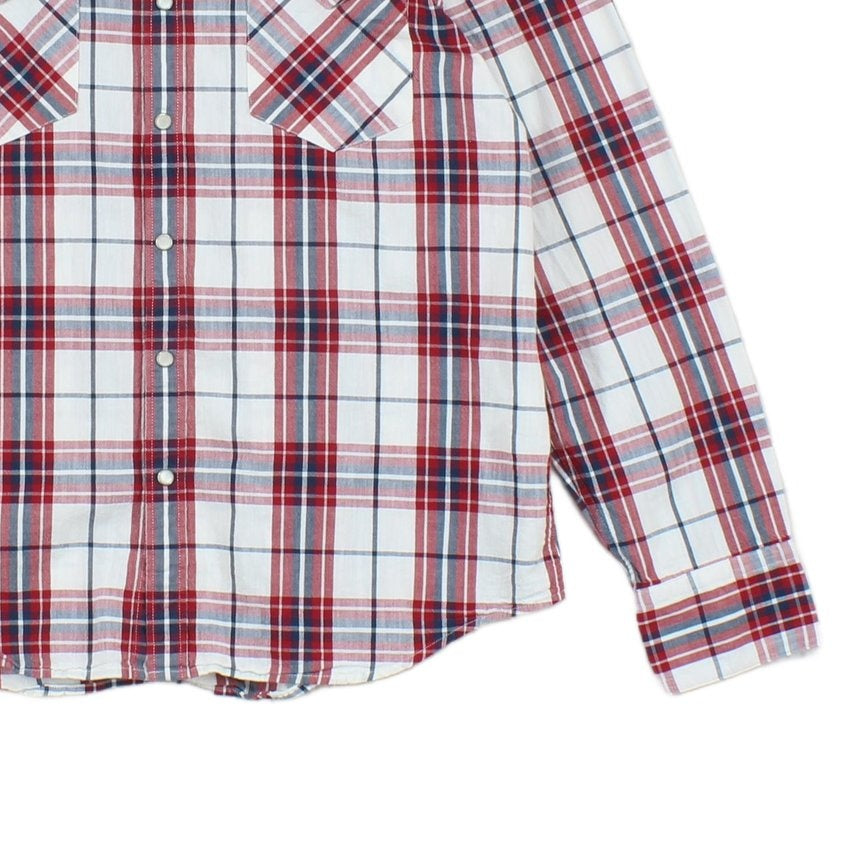 Mens Plaid Shirt Pearl Snap Long Sleeve Button Up Cotton