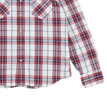 Mens Plaid Shirt Pearl Snap Long Sleeve Button Up Cotton