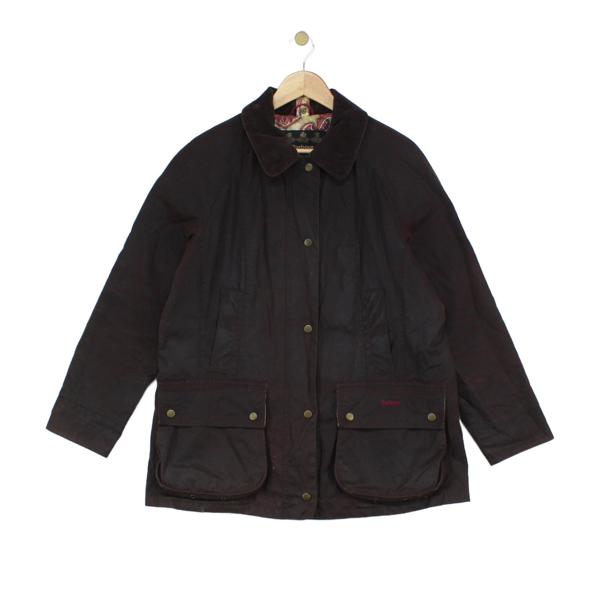 Womens Waxed Jacket Corduroy Collar Paisley Lining