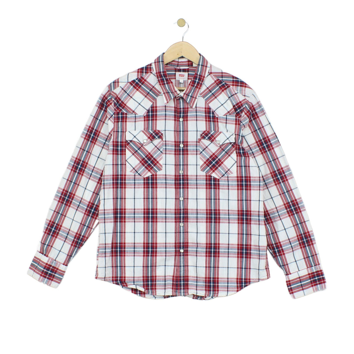 Mens Plaid Shirt Pearl Snap Long Sleeve Button Up Cotton