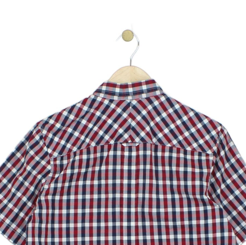 Mens Plaid Shirt Short Sleeve Button Up Check