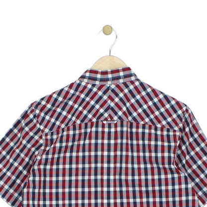 Mens Plaid Shirt Short Sleeve Button Up Check