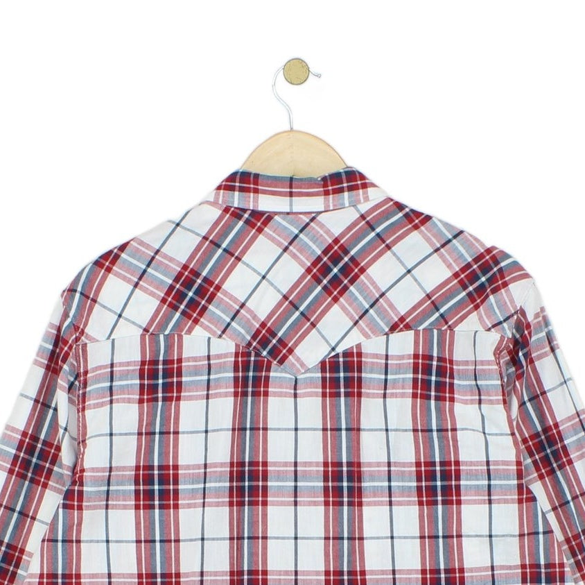 Mens Plaid Shirt Pearl Snap Long Sleeve Button Up Cotton