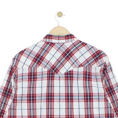 Mens Plaid Shirt Pearl Snap Long Sleeve Button Up Cotton