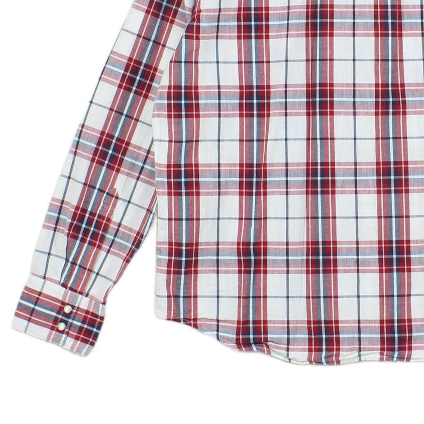 Mens Plaid Shirt Pearl Snap Long Sleeve Button Up Cotton