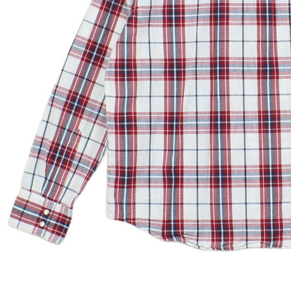 Mens Plaid Shirt Pearl Snap Long Sleeve Button Up Cotton