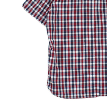 Mens Plaid Shirt Short Sleeve Button Up Check