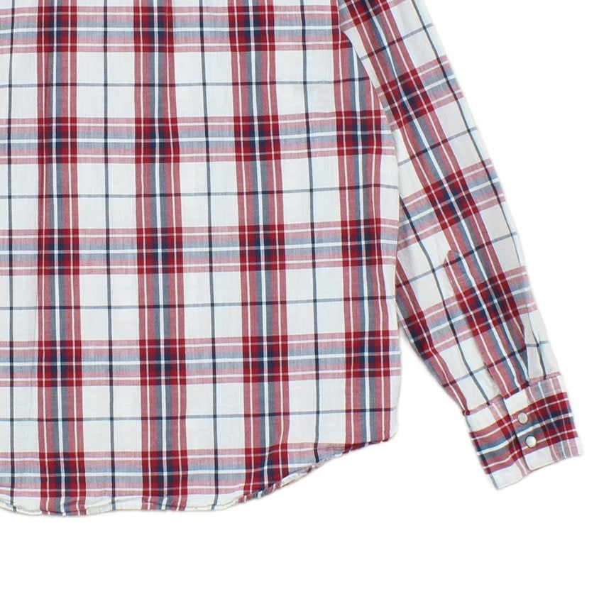 Mens Plaid Shirt Pearl Snap Long Sleeve Button Up Cotton