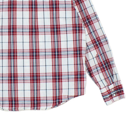 Mens Plaid Shirt Pearl Snap Long Sleeve Button Up Cotton