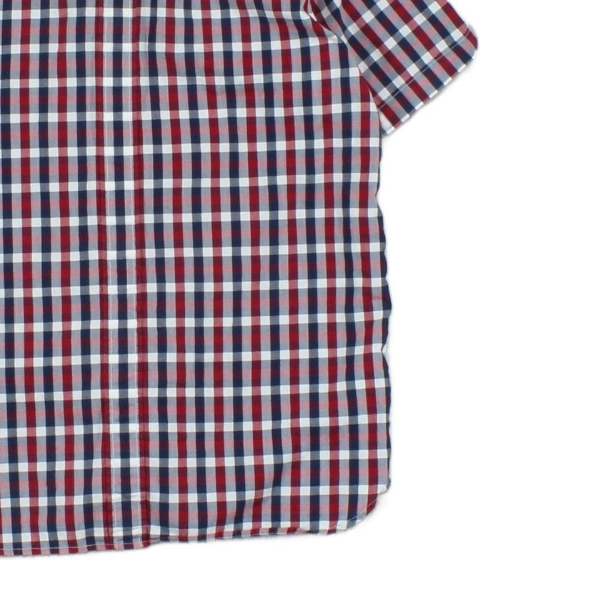 Mens Plaid Shirt Short Sleeve Button Up Check