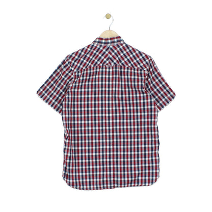 Mens Plaid Shirt Short Sleeve Button Up Check