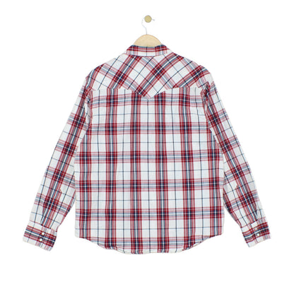 Mens Plaid Shirt Pearl Snap Long Sleeve Button Up Cotton