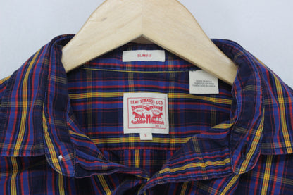 Mens Check Shirt Slim Fit Button Up