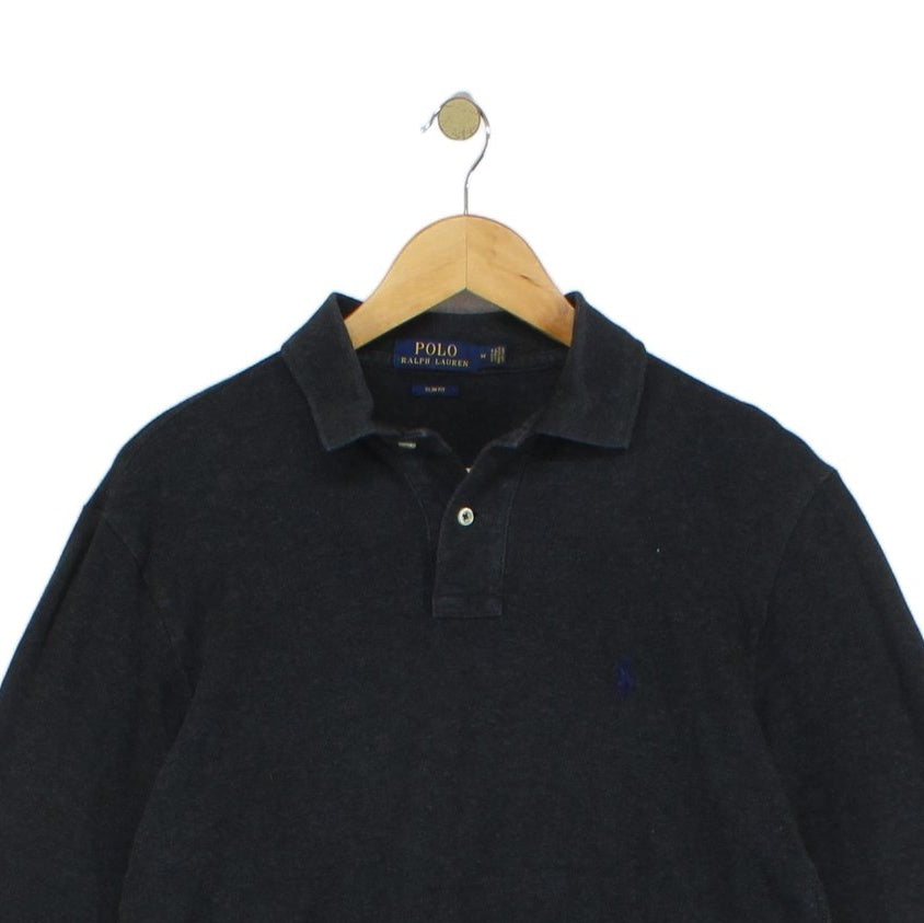 Mens Polo Shirt Slim Fit Long Sleeve Button Collar